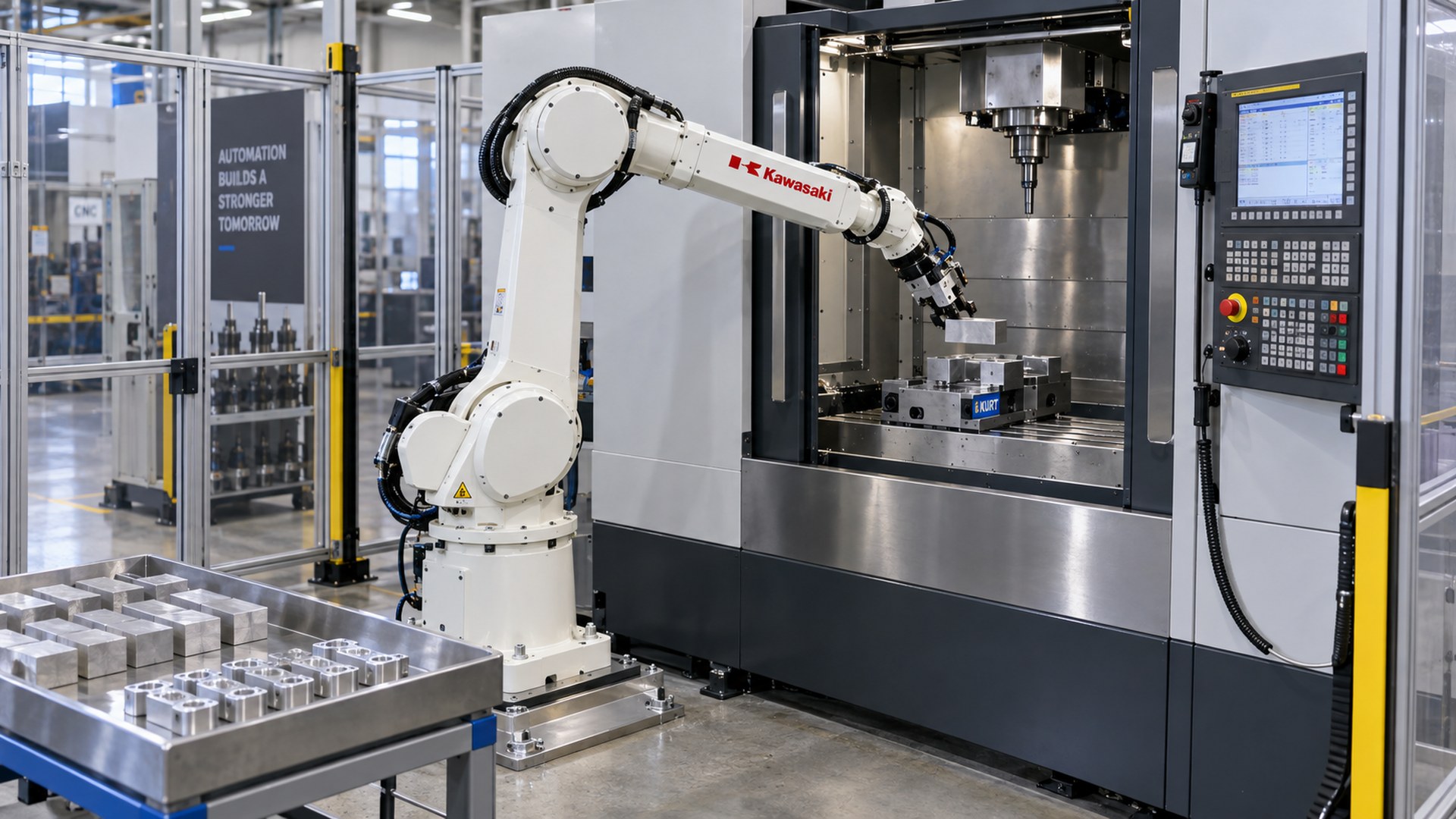 Kawasaki robot tending a CNC machine